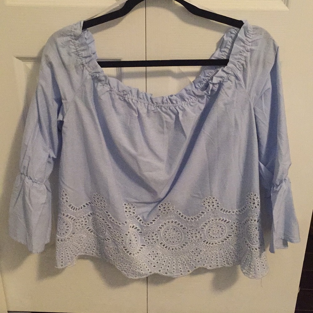 Eyelet Seersucker Off Shoulder Blouse BRAND NEW